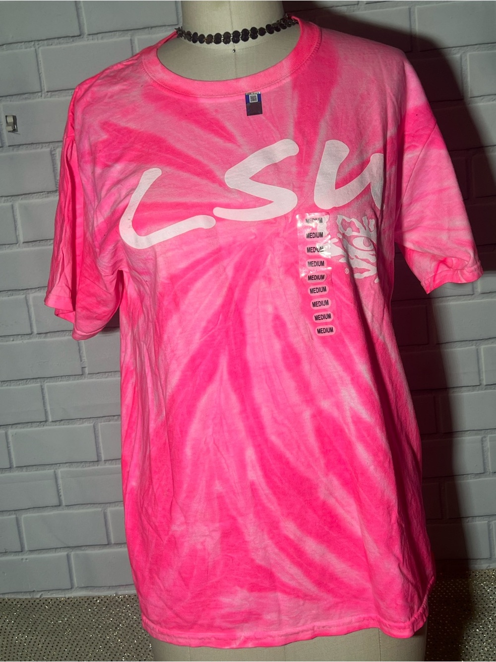 Hanes Bright Pink Tee with White Label
